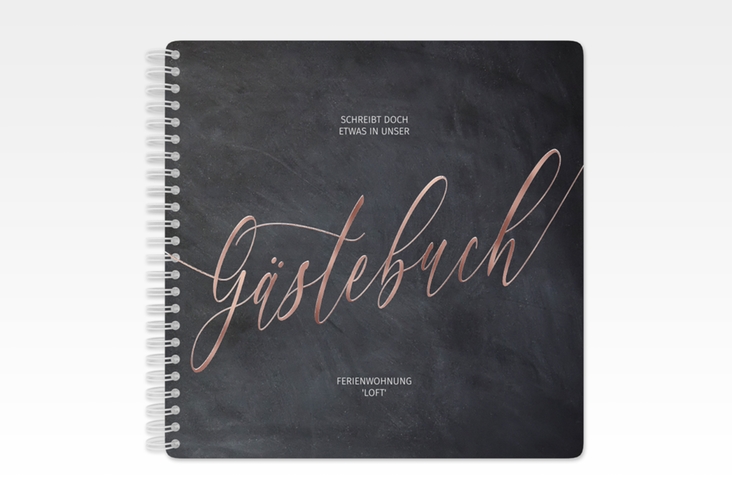 Gästebuch Ferienwohnung Loft Ringbindung schwarz rosegold in modernem Industrial-Design