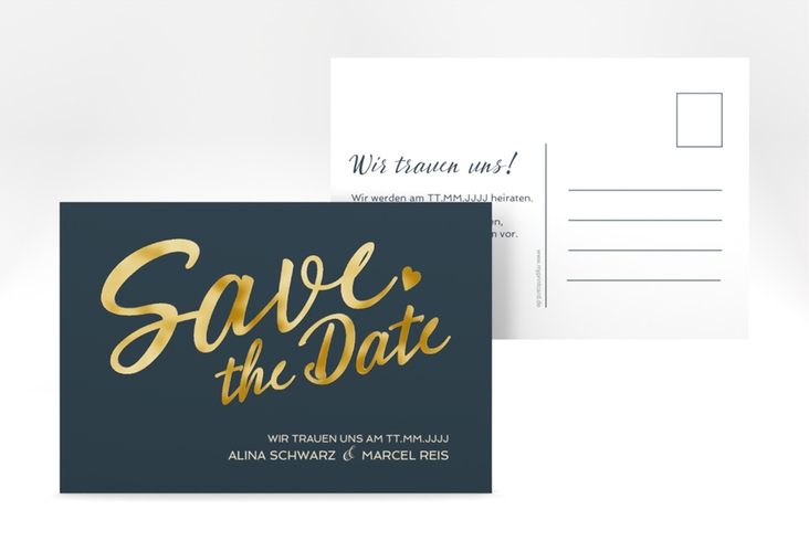 Save the Date-Postkarte Glam A6 Postkarte blau gold