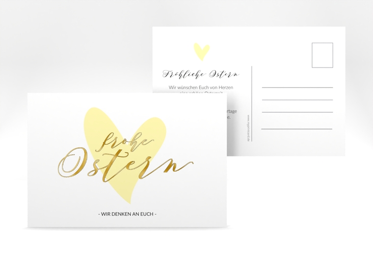 Osterkarte Osterherz A6 Postkarte gelb gold