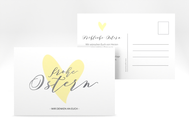 Osterkarte Osterherz A6 Postkarte gelb silber