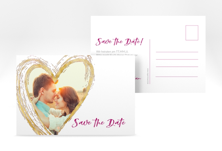 Save the Date-Postkarte Liebe A6 Postkarte pink gold