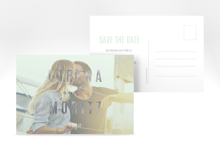 Save the Date-Postkarte Memory A6 Postkarte mint silber