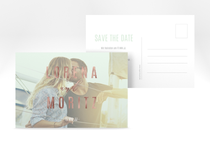 Save the Date-Postkarte Memory A6 Postkarte mint rosegold