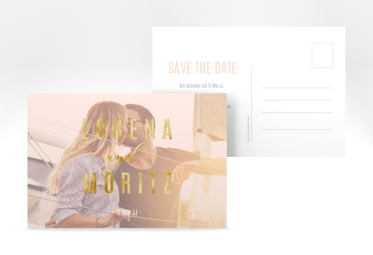 Save the Date-Postkarte Memory A6 Postkarte rosa gold