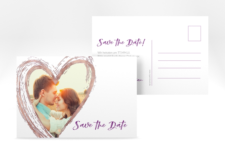 Save the Date-Postkarte Liebe A6 Postkarte lila rosegold