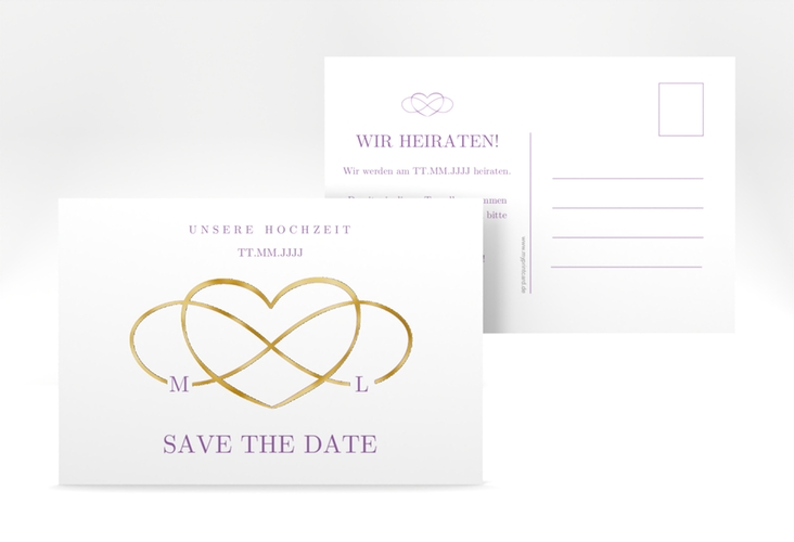 Save the Date-Postkarte Infinity A6 Postkarte lila gold