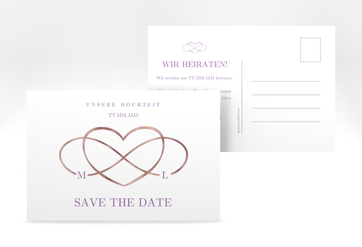 Save the Date-Postkarte Infinity A6 Postkarte lila rosegold