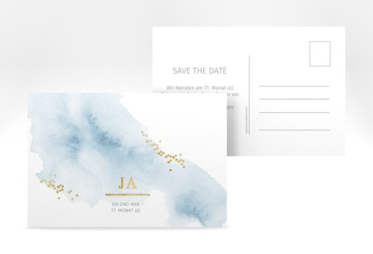 Save the Date-Postkarte Pastell A6 Postkarte blau gold