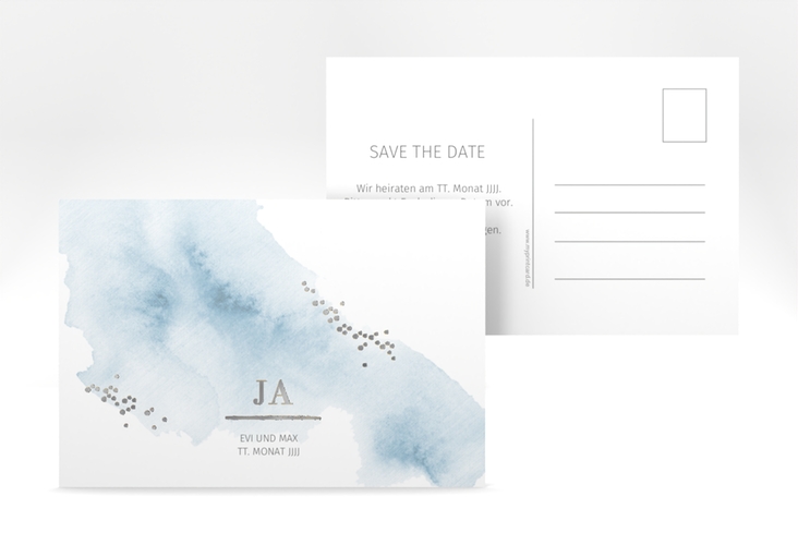 Save the Date-Postkarte Pastell A6 Postkarte blau silber