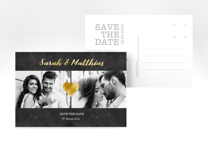 Save the Date-Postkarte Sparkly A6 Postkarte grau gold