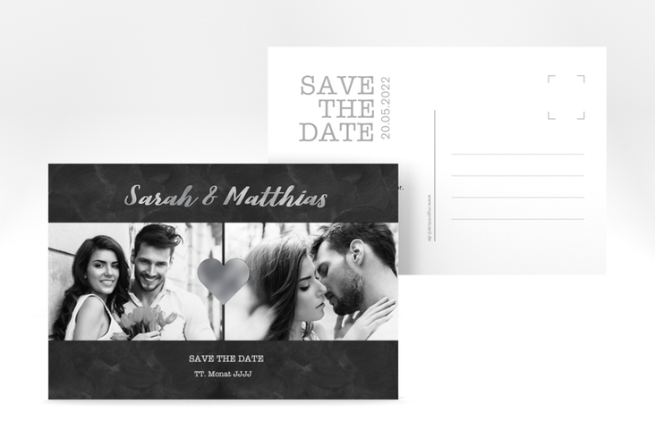 Save the Date-Postkarte Sparkly A6 Postkarte grau silber
