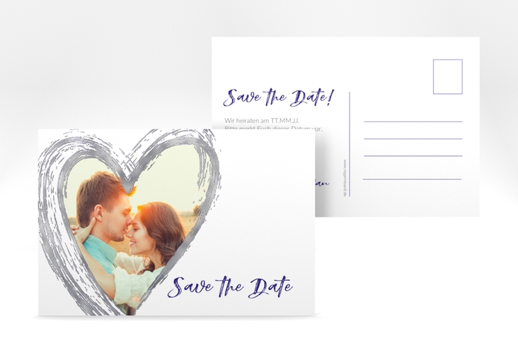 Save the Date-Postkarte Liebe A6 Postkarte blau silber