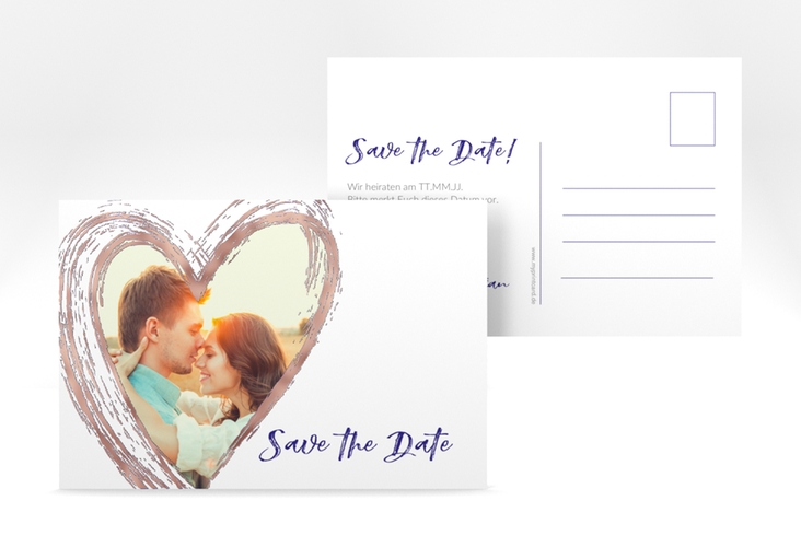 Save the Date-Postkarte Liebe A6 Postkarte blau rosegold