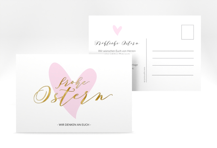 Osterkarte Osterherz A6 Postkarte rosa gold