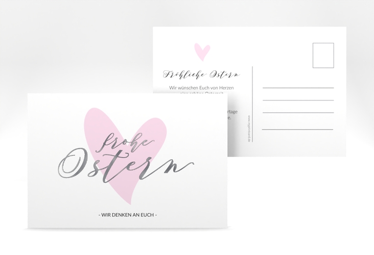 Osterkarte Osterherz A6 Postkarte rosa silber