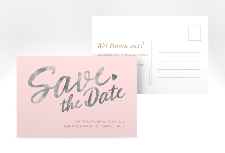Save the Date-Postkarte Glam A6 Postkarte rosa silber