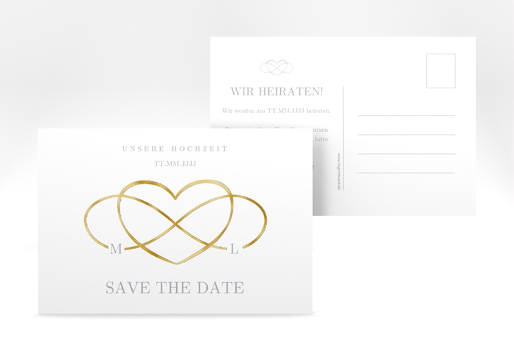 Save the Date-Postkarte Infinity A6 Postkarte grau gold