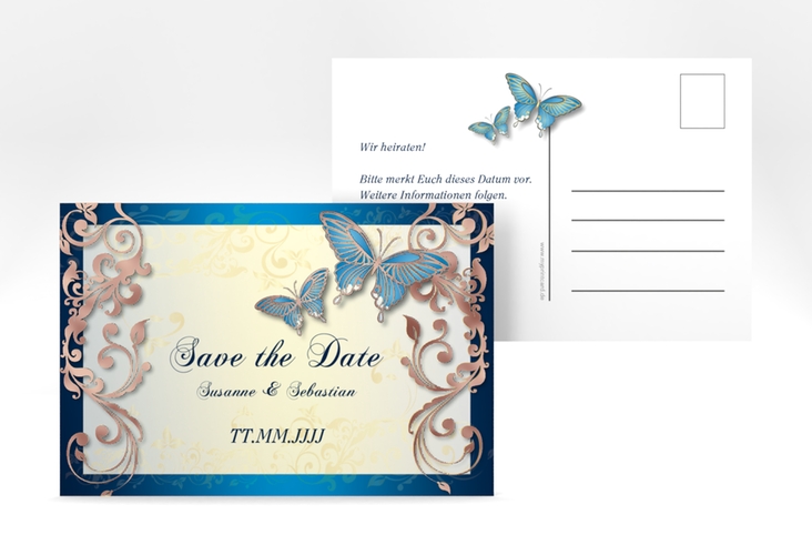 Save the Date-Postkarte Toulouse A6 Postkarte blau rosegold