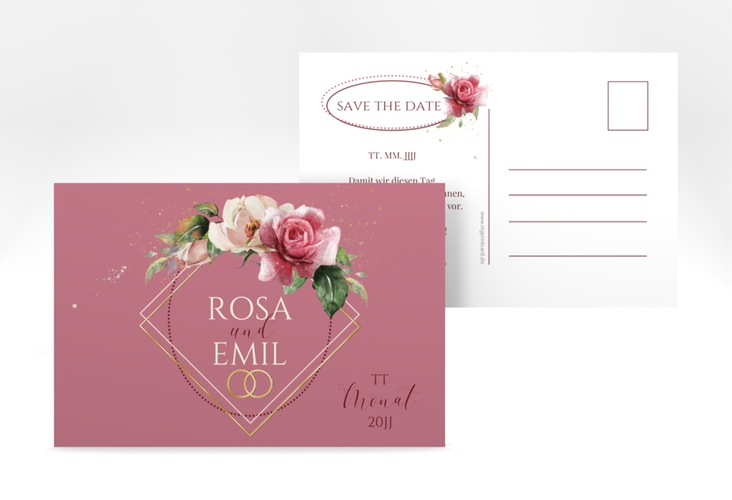 Save the Date-Postkarte Rosenbogen A6 Postkarte rosa gold