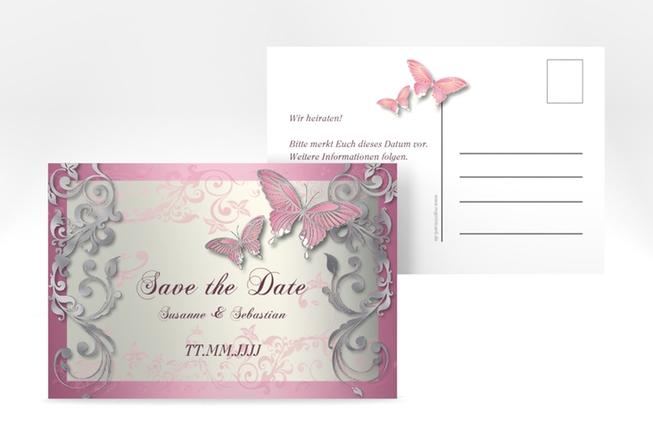 Save the Date-Postkarte Toulouse A6 Postkarte rosa silber