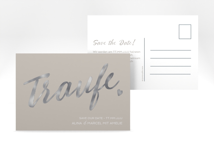 Save the Date-Postkarte Traufe A6 Postkarte grau silber