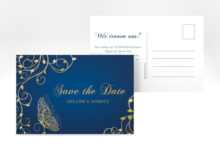 Save the Date-Postkarte Eternity A6 Postkarte blau gold