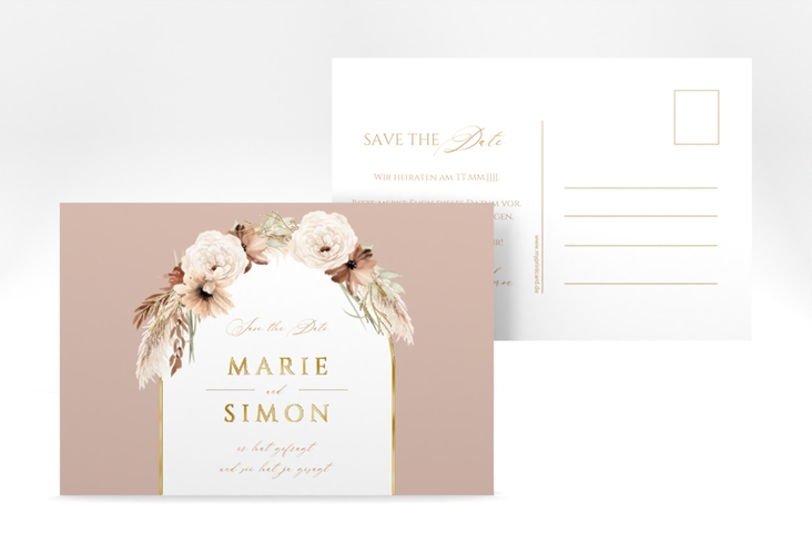 Save the Date-Postkarte Blumenbogen A6 Postkarte rosa gold