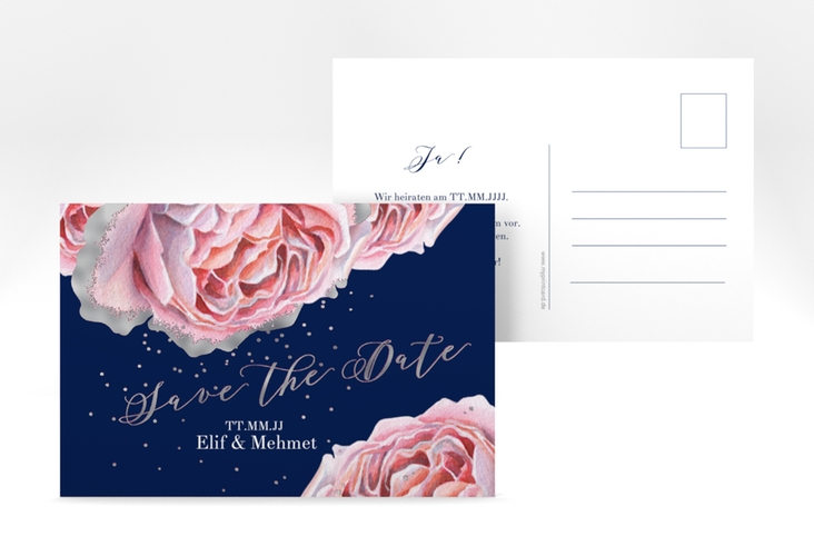 Save the Date-Postkarte Cherie A6 Postkarte rosa silber