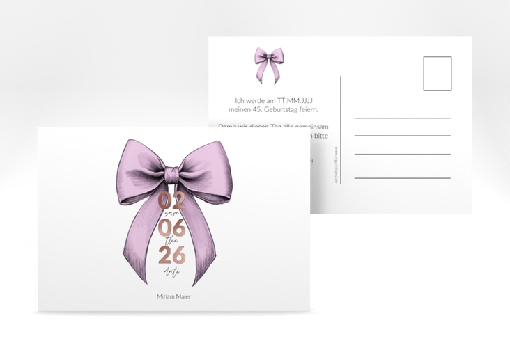 Save the Date-Postkarte Geburtstag Geburtstagsschleife A6 Postkarte rosa rosegold veredelt