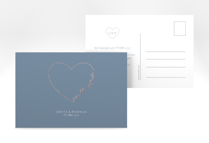 Save the Date-Postkarte Lebenstraum A6 Postkarte blau rosegold