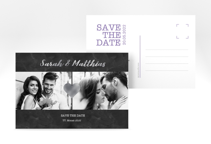 Save the Date-Postkarte Sparkly A6 Postkarte lila silber