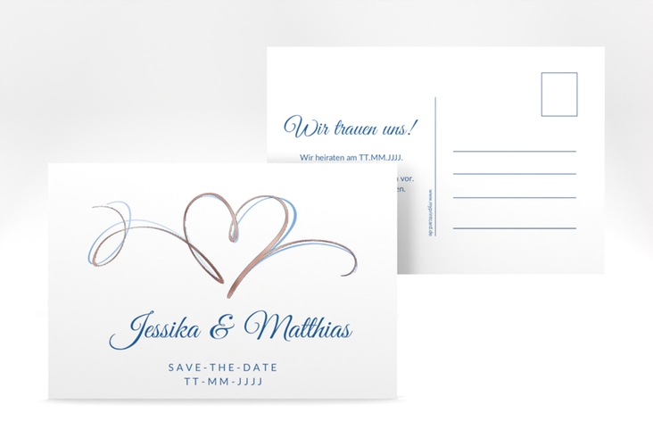 Save the Date-Postkarte Envie A6 Postkarte blau rosegold