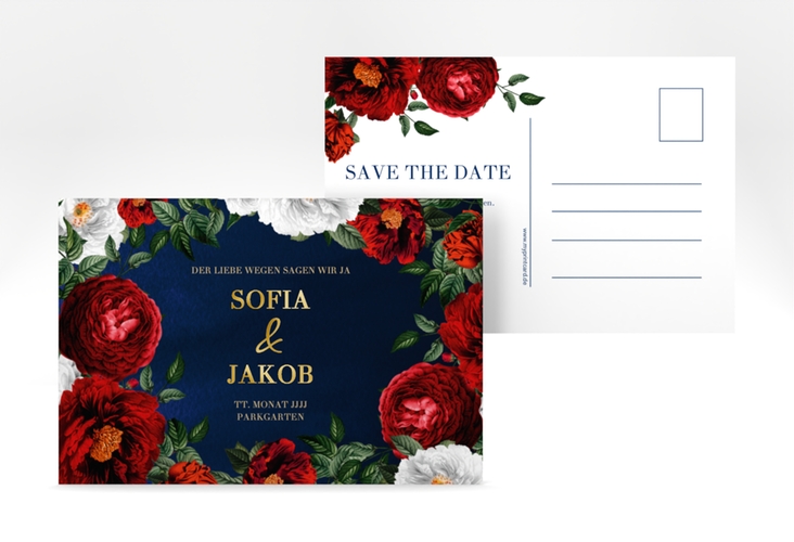Save the Date-Postkarte Florista A6 Postkarte blau gold