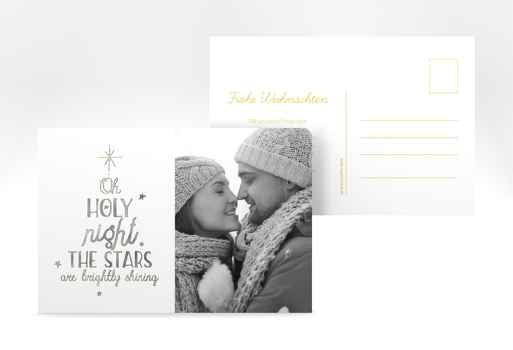 Weihnachtskarte Winterhimmel A6 Postkarte gold silber mit Liedtext und Foto