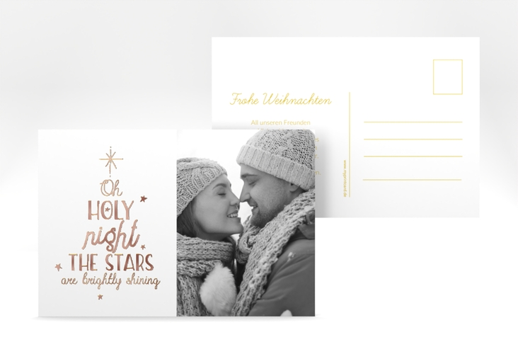 Weihnachtskarte Winterhimmel A6 Postkarte gold rosegold mit Liedtext und Foto
