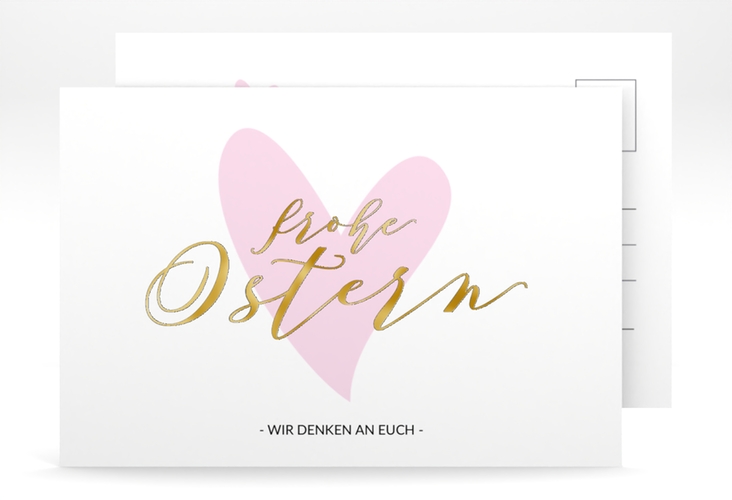 Osterkarte Osterherz A6 Postkarte rosa gold