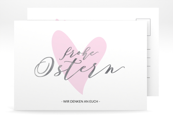 Osterkarte Osterherz A6 Postkarte rosa silber