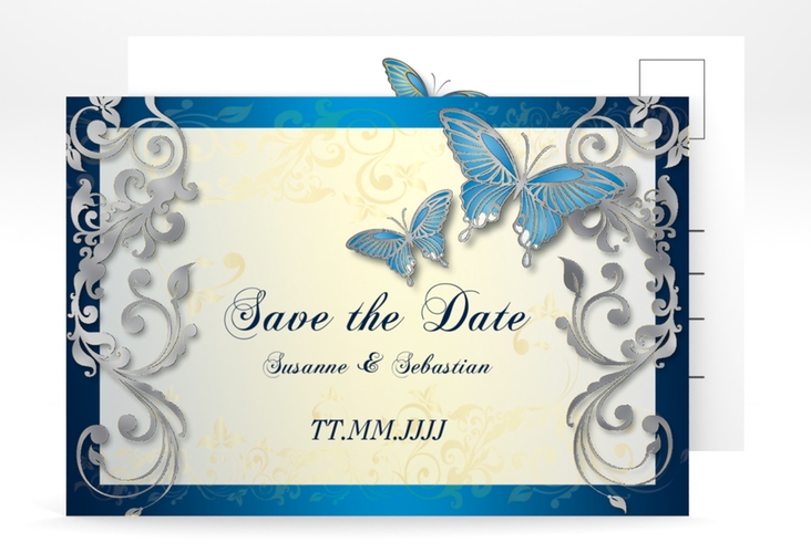 Save the Date-Postkarte Toulouse A6 Postkarte blau silber