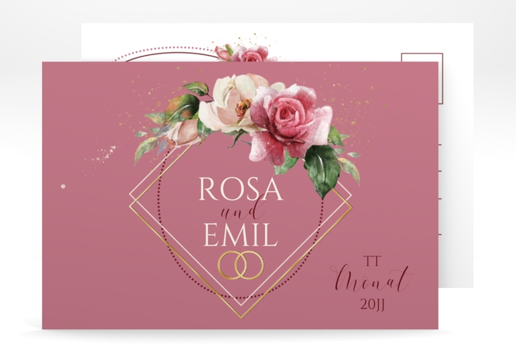 Save the Date-Postkarte Rosenbogen A6 Postkarte rosa gold
