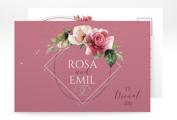Save the Date-Postkarte Rosenbogen A6 Postkarte rosa silber