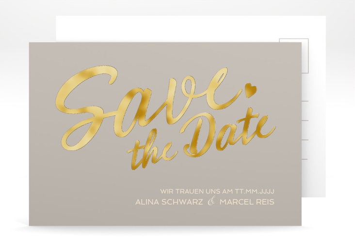 Save the Date-Postkarte Glam A6 Postkarte grau gold