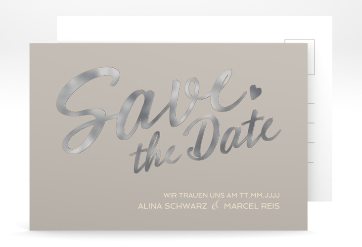 Save the Date-Postkarte Glam A6 Postkarte grau silber