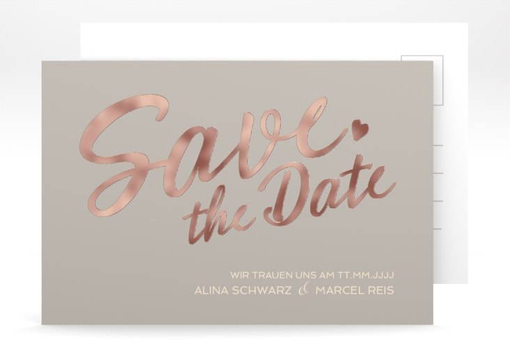 Save the Date-Postkarte Glam A6 Postkarte grau rosegold