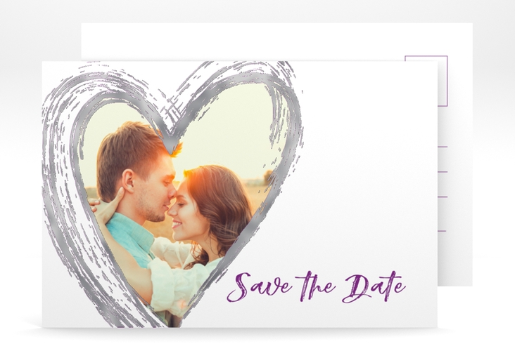 Save the Date-Postkarte Liebe A6 Postkarte lila silber