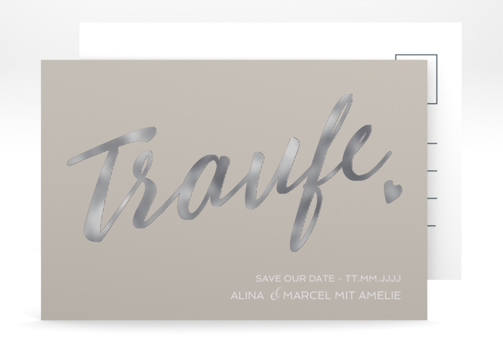 Save the Date-Postkarte Traufe A6 Postkarte grau silber