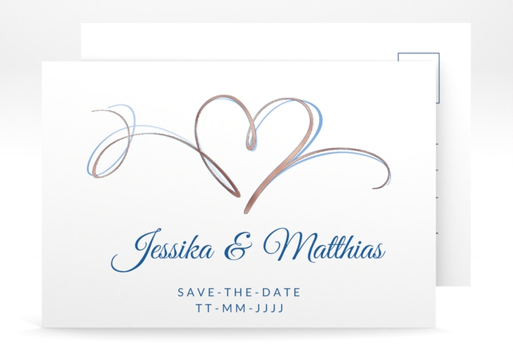 Save the Date-Postkarte Envie A6 Postkarte blau rosegold