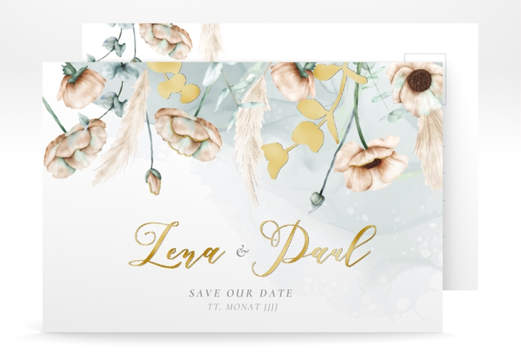 Save the Date-Postkarte Anemone A6 Postkarte mint gold