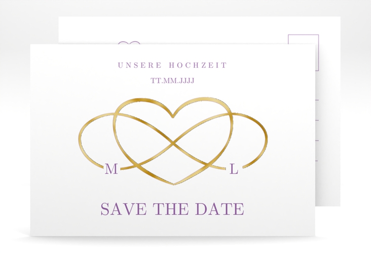 Save the Date-Postkarte Infinity A6 Postkarte lila gold