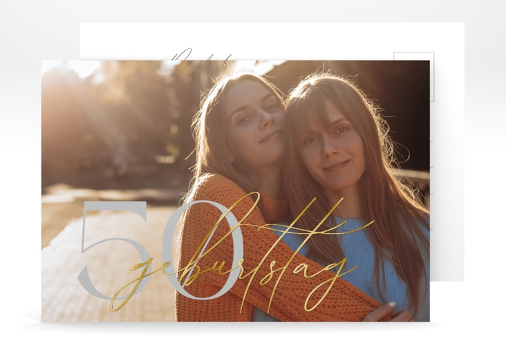 Save the Date-Postkarte Geburtstag Ehrentag A6 Postkarte grau gold veredelt