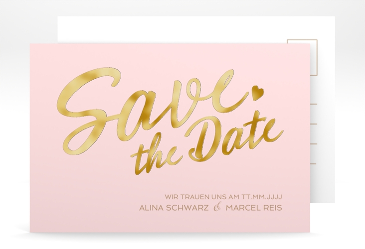Save the Date-Postkarte Glam A6 Postkarte rosa gold